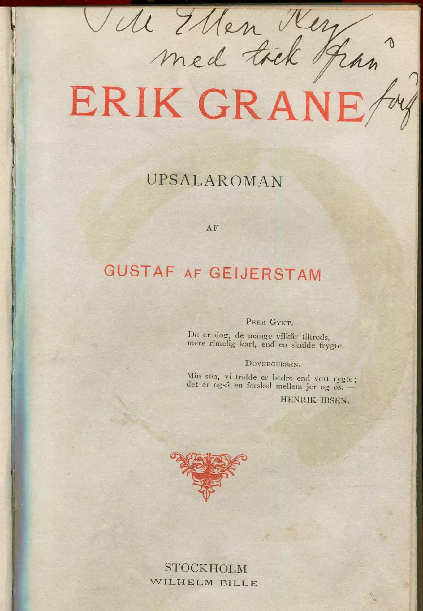 Erik Grane , Stockholm 1885