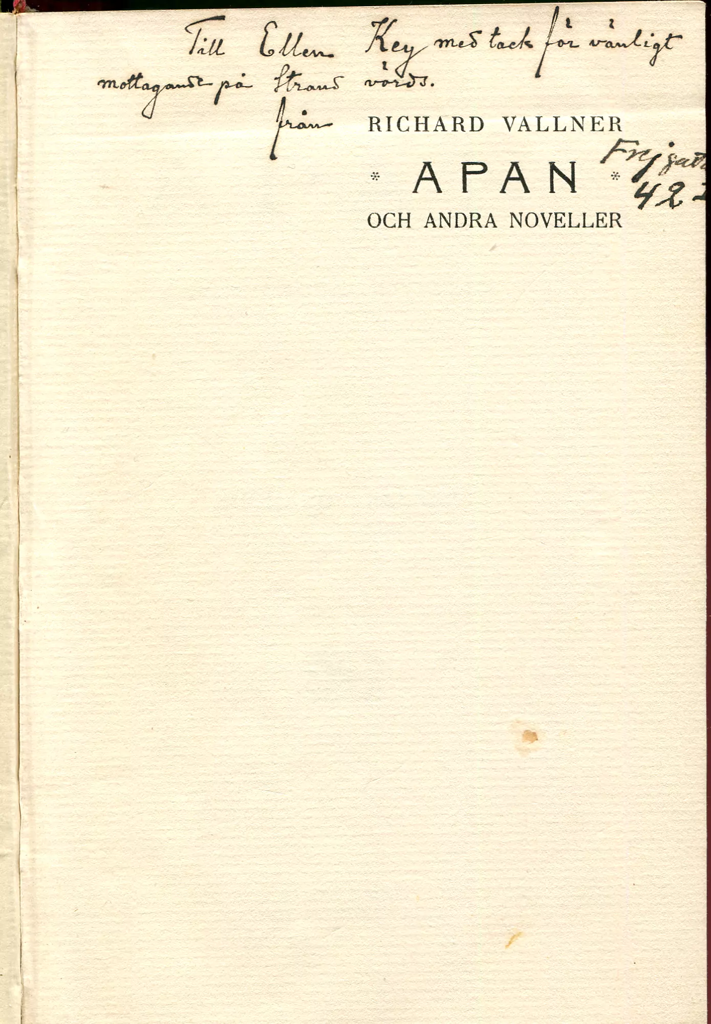 Apan och andra noveller, Stockholm 1911